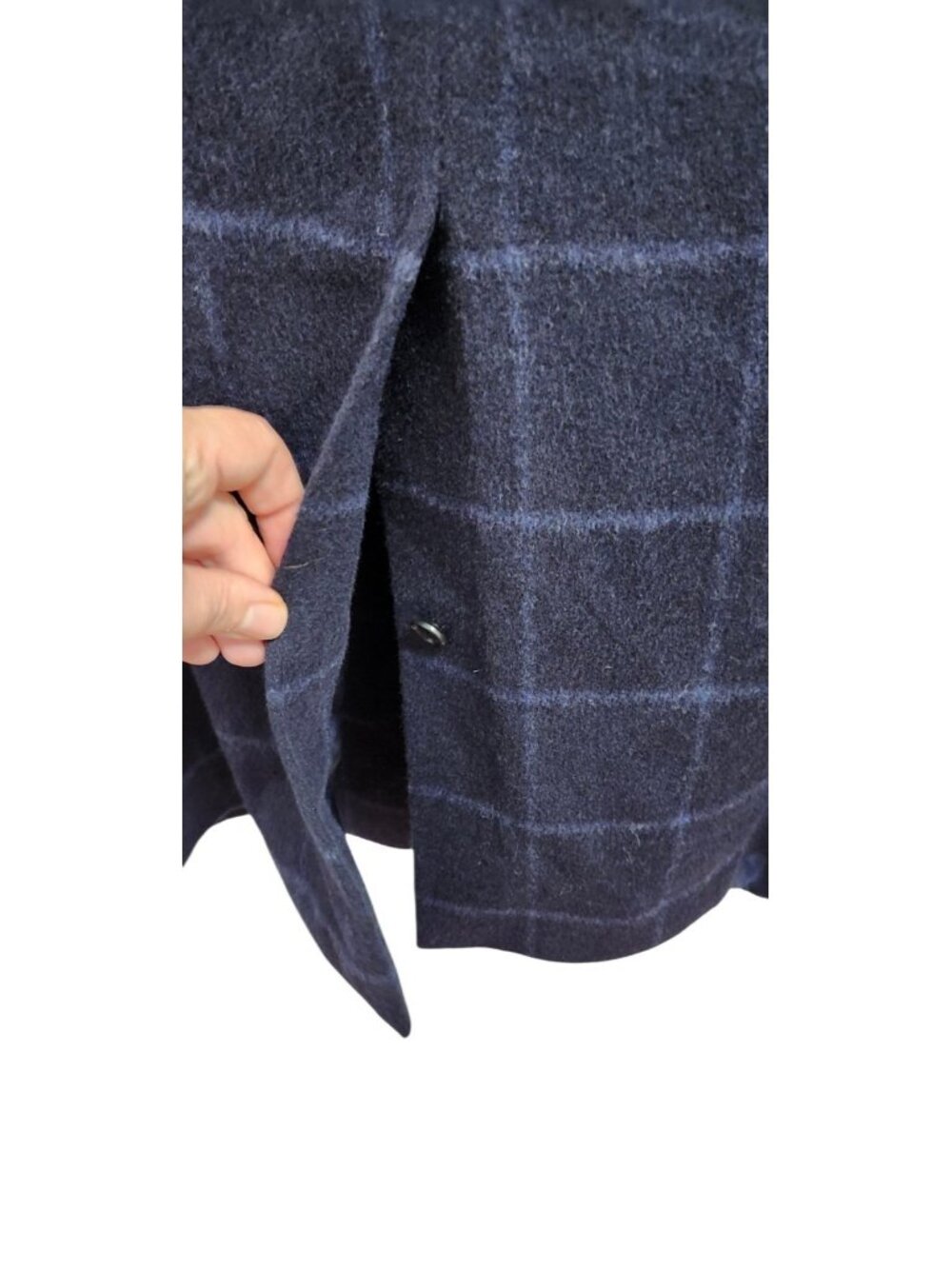 Club Monaco Mantico Wool Blend Overcoat Mens 42 Navy Windowpane Long Coat Jacket - Picture 7 of 16